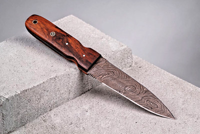 Custom Hand Made Forged Damascus Steel Throwing Boot Knife W Leather Sheath 973