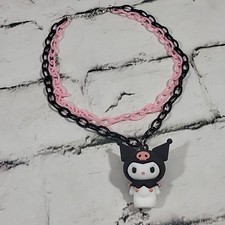 Hello Kitty Kuromi Vinyl Figure Novelty Necklace On Black Pink Plastic Chain