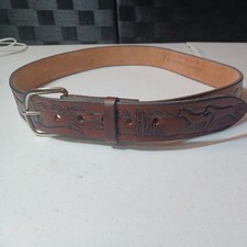 Vintage Horses Hand Tooled Western Leather Belt Size 36 Brown U.S.A II 6