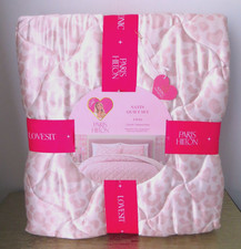 Juego de edredón Paris Hilton Twin satinado pastel ROSA estampado de leopardo edredón y farsa nuevo/etiqueta