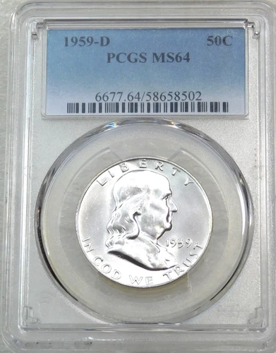 1959-D Franklin Half Dollar PCGS MS64 99% FBL Frosty White Just Graded PQ #K411C