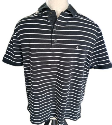 Rag & Bone Mens Cotton Stripe Printed Short Sleeve Casual Polo Black Size XL
