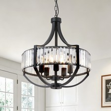 20" Modern Crystal Chandeliers for Dining Room 5-Light Black Pendant Chandelier