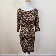 ASOS Women's Brown Animal Print Bodycon Sweater Dress Size 4 3/4 Sleeve