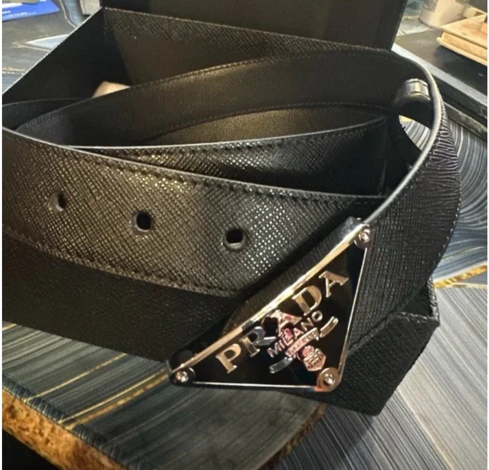 Cinturón de cuero para hombre PRADA Milano negro Foto 4 de 4