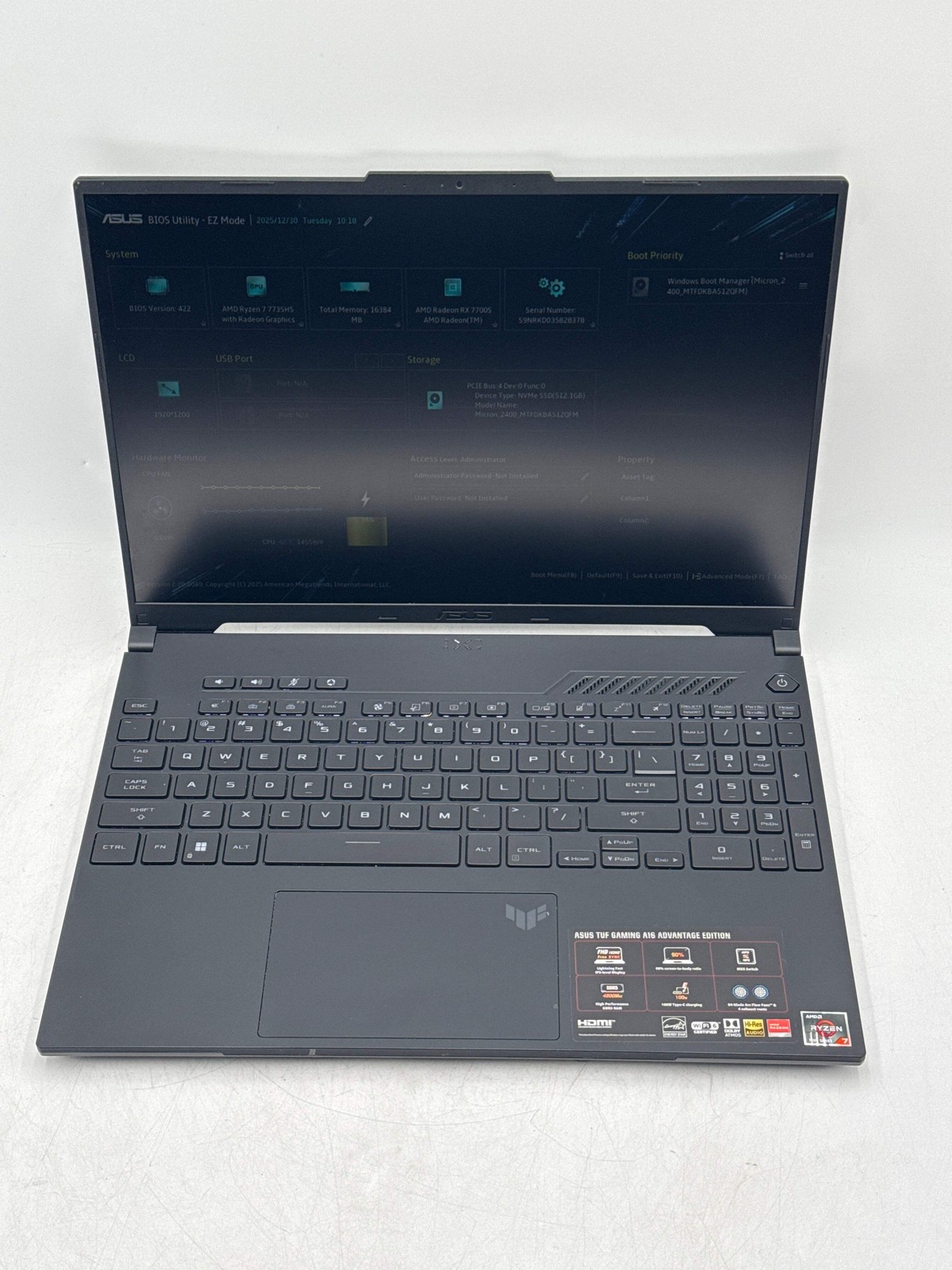 ASUS TUF Gaming A16 165Hz (Ryzen 7 7735HS, 16GB/512GB, Radeon RX 7700S) Laptop