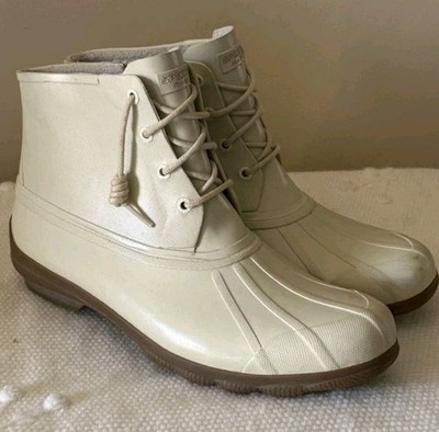 Sperry Women's 11 Zip Duck Waterproof Rubber Boots Cream 