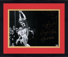 Framed Montana & Clark 49ers Signed 16x20 Black/White Catch Photo w/Ins& Diagram