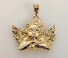 Gold Plated Large Guardian Angel Pendant Charm Oro Angelito Dije Jewelry