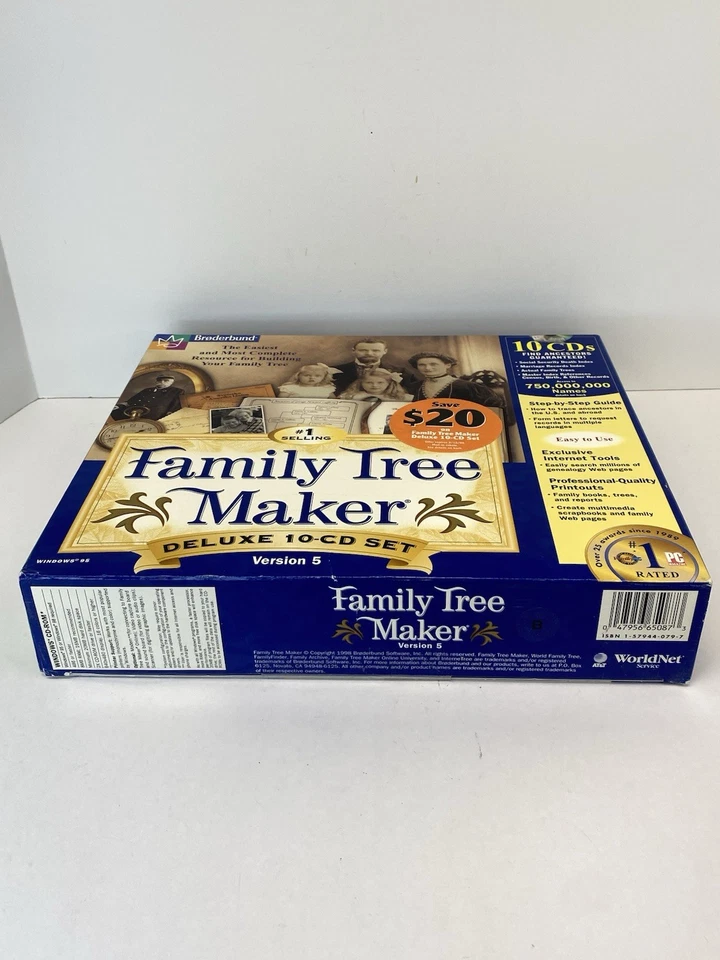 Family Tree Maker Version 5 10-CD Gift Set PC WIN 95/98 Broderbund NEW Sealed - Image 4 of 4