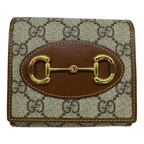 Gucci Portefeuille Femme Bifold Horsebit Gg Supreme Toile Marron Or Métal Raccords