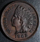 1902 INDIAN HEAD CENT - With LIBERTY & Near 4 DIAMONDS - AU UNC