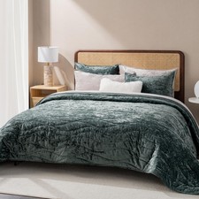 EverGrace Luxury Velvet Quilt King Size, Ultra Soft Wave Crushed Velvet Beddi...