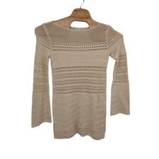 Reformation Inda Open Knit Sweater Dress Beige Crochet Long Sleeve Women's Sz S