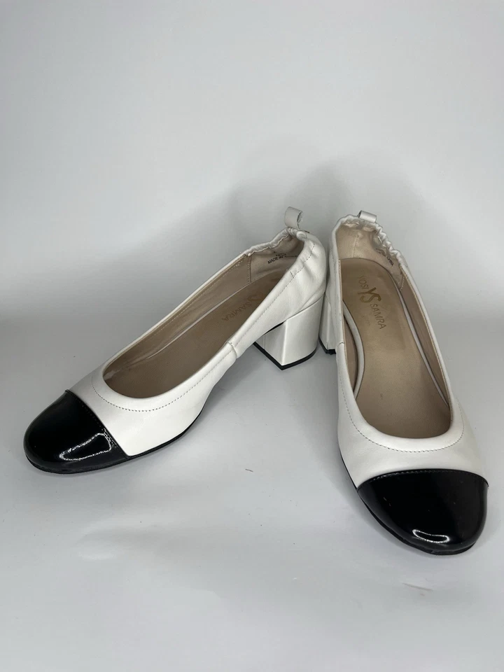 Zapatos de tacón yosi samra para mujer talla 9 blanco negro cuero puntera  Foto 2 de 4