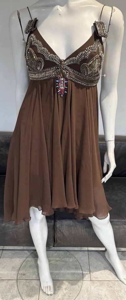 Matthew Williamson Brown Silk dres collecters UK 10  With Ethnic Embellishment - Image 4 of 4