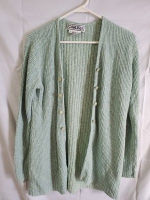 Carlisle Sweater Open Cardigan Silk Linen Blend Women's Size Medium Pastel Green