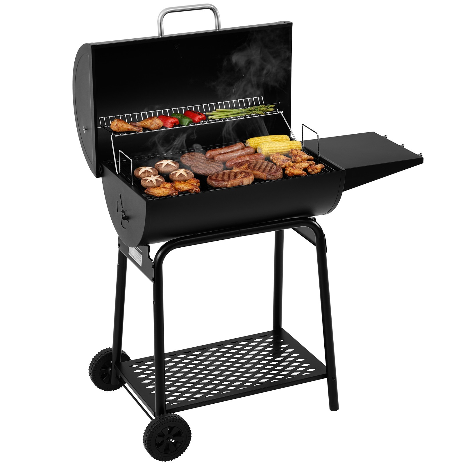 Royal Gourmet Barrel Charcoal Grill with Side Table Outdoor BBQ Barbecue Cooker