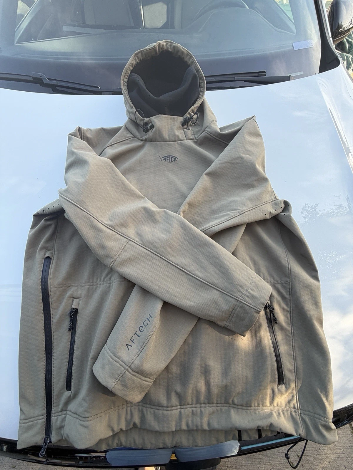 AFTCO Reaper Hoodie Jacket Mens 2XL Brown Tan Windproof Pullover Thermal