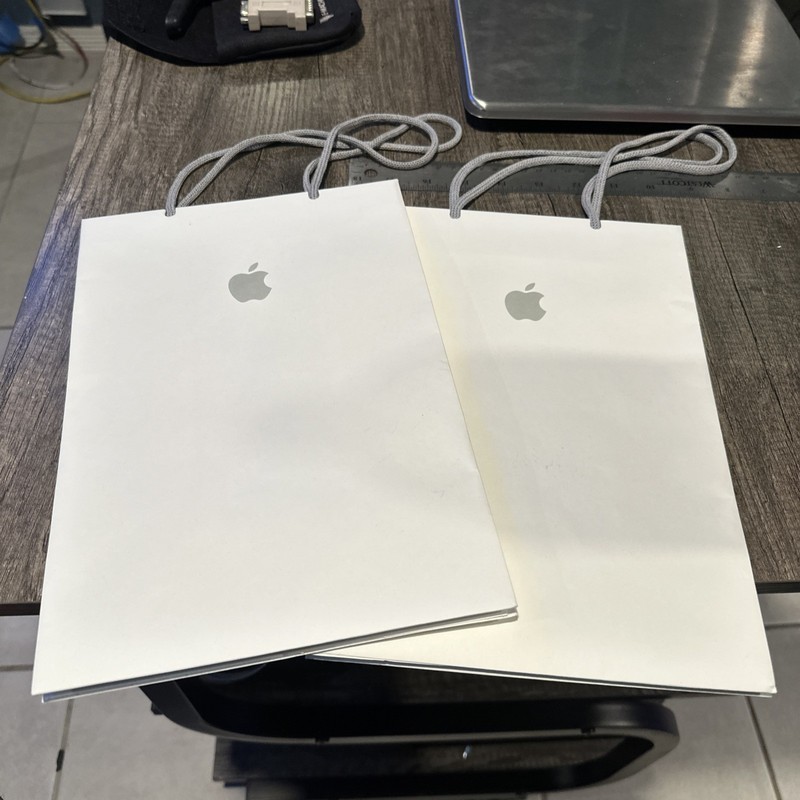 Lot of 2 Genuine Apple White w/ Logo White Paper Bag Gift Bags  11”x8”