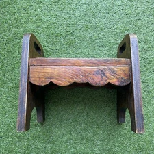 Vintage 40s Handcrafted Wooden Childrens Step Stool Plant Stand Carved Flowers