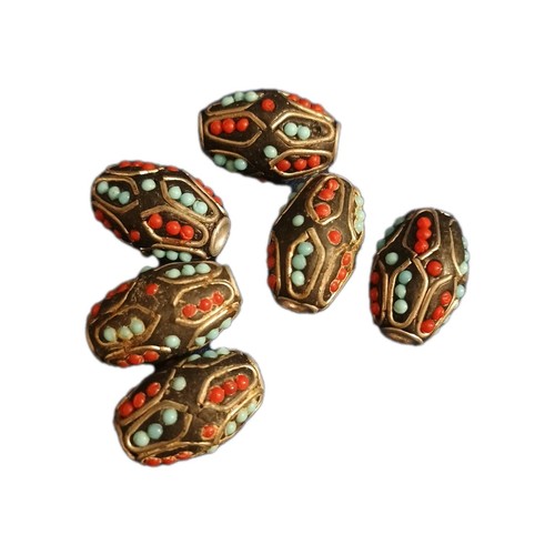 Beads India Silver Inlay Red Blue Glass Beads 20-25mm