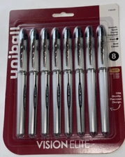 8-Pack uni-ball Vision Elite Rollerball Pens Bold 0.8mm Black Ink - Brand New!