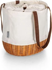PICNIC TIME Coronado Canvas and Willow Basket Tote, Picnic Tote Beige 