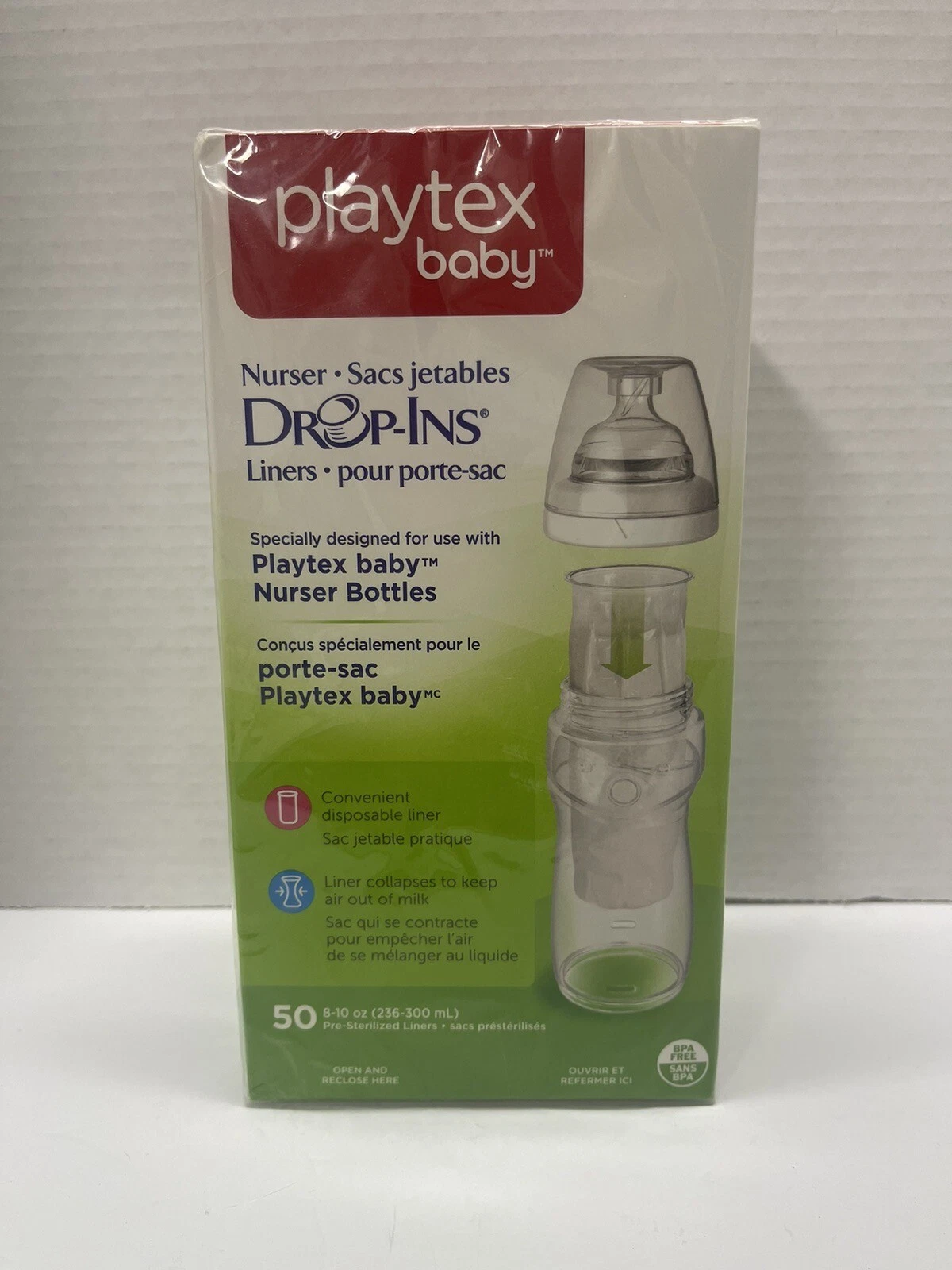 Playtex Nurser System Drop-ins Pre-sterilized Disposable Liners 8-10 Oz 50 Pack