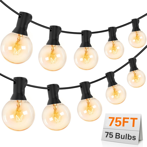 Outdoor String Lights 75Ft G40 UL Listed 80 Edison Bulbs (5 Spare) Globe String