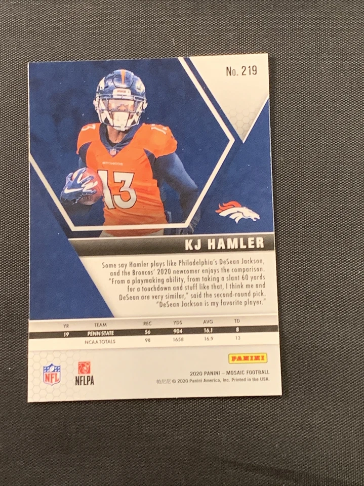 2020 Panini Mosaic KJ Hamler Rookie Card #219 Denver Broncos - Image 2 of 2