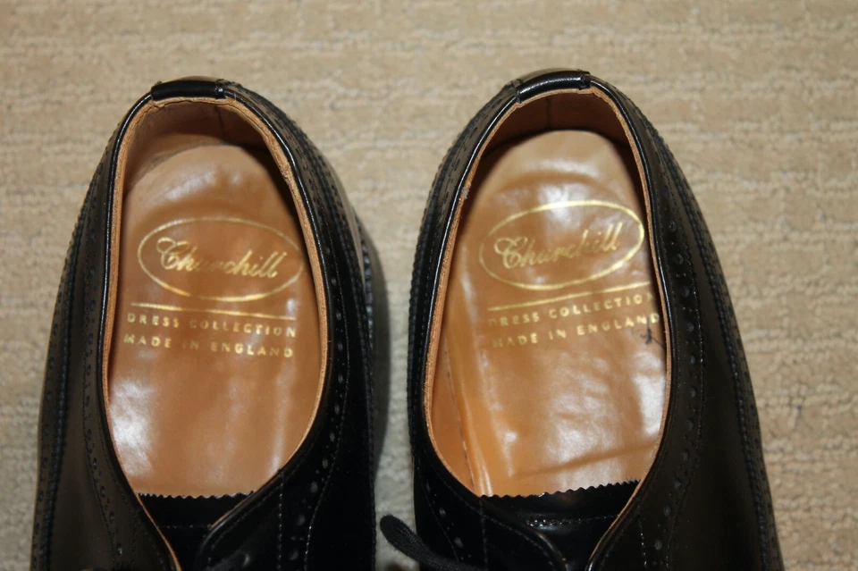 Zapatos Churhill Benchmade in England punta de ala negros EUR 44 EE. UU. 10 D Foto 3 de 4