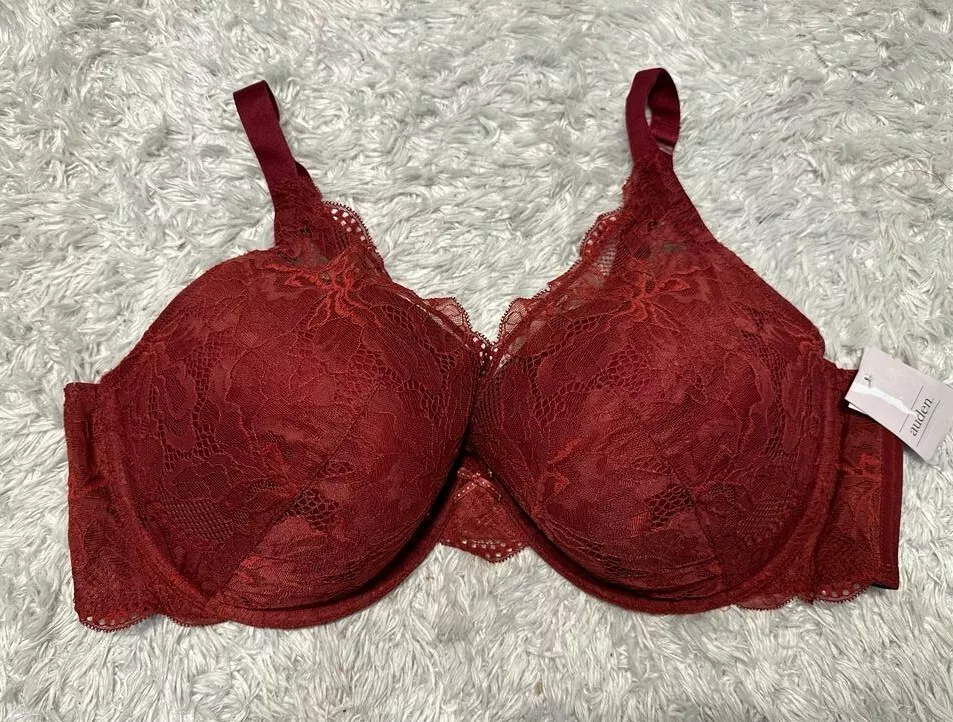 Auden Women's Bra Push up underwire Lace Plunge adjustable strap Red size  46D