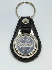 C4  Keychain – Engraved Metal Emblem on Faux Leather for your CORVETTE
