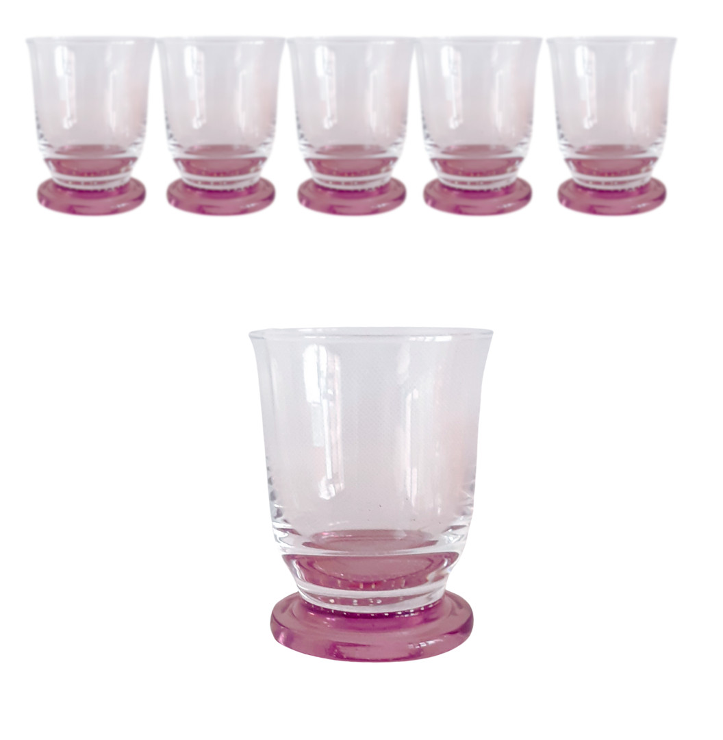 6 copas de agua vidrio trasparentes con tallo lila claro, vasos de zumo 200 ml