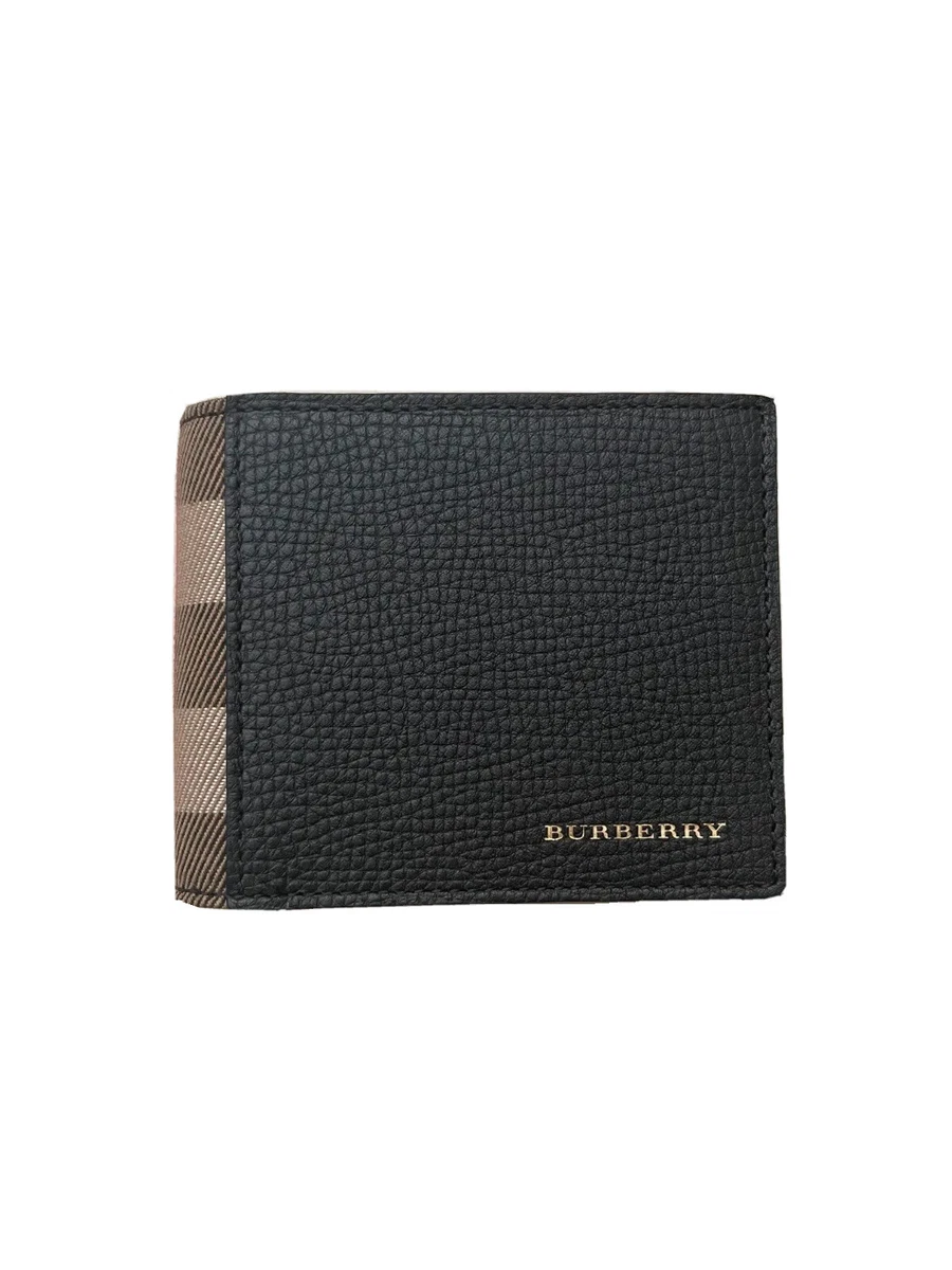 Burberry black Leather Check Bifold Wallet