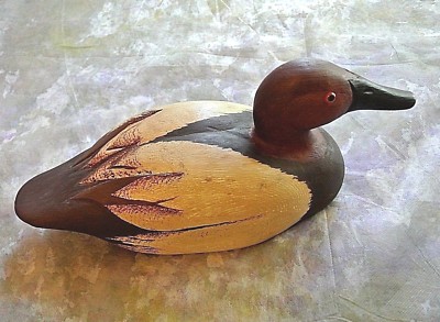 Vintage Canvas Back Male Duck Decoy 14'' Hand Carved Painted  1980 FERANANS CA