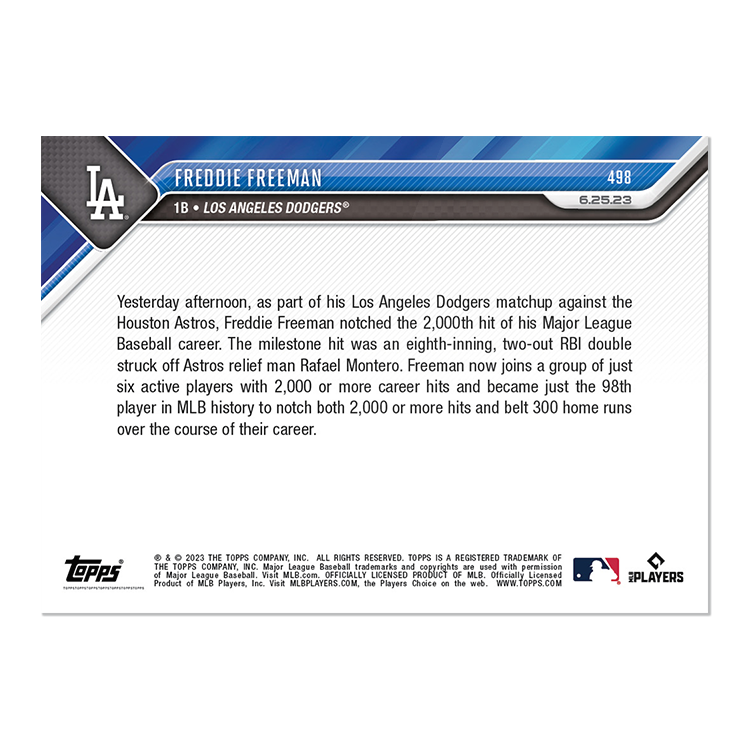 FREDDIE FREEMAN 2023 TOPPS NOW #498 LOS ANGELES DODGERS
