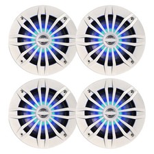 Enrock 6.5" 180W Marine 2-Way Blue Flashing LED Audio Speakers White, Qty 4 