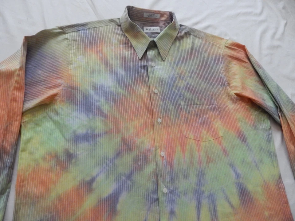 Camisa de vestir Tie Dye púrpura verde naranja manga larga con botones - 2XL para hombre 18 Foto 4 de 4