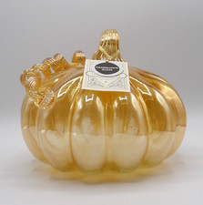 ACORN & OAK IRRIDESCENT PALE ORANGE GLASS PUMPKIN SCULPTURE HARVEST FALL NEW