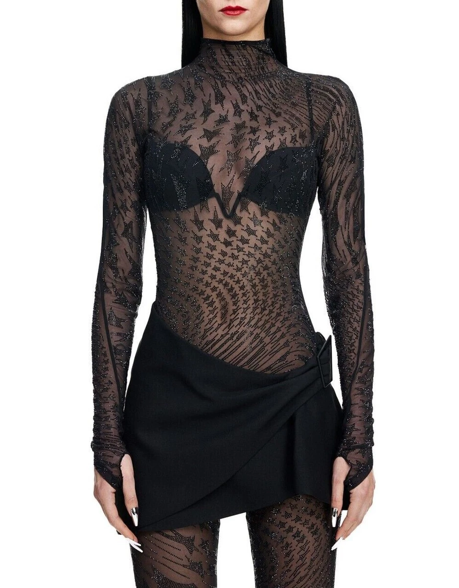 H&M x Mugler + Rhinestone-Embellished Mesh Tights