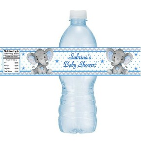 12 Elephant Baby Shower Birthday Party Water Bottle Sticker Label Boy Blue Gray Ebay
