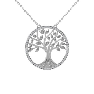 Sterlingsilber 0,25 kt Diamant Lebensbaum Anhänger Halskette mit 18'' Silberkette