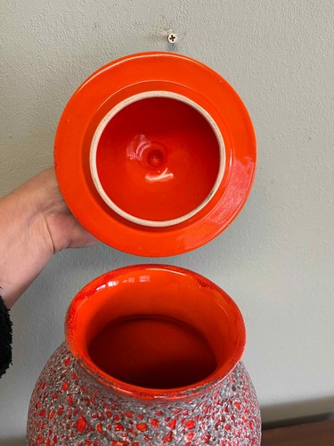 Vintage Mid Century Orange Fat Lava Glazed Container Apothecary Jar - Bild 6 von 11