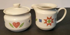 Corning Corelle "QUILT" Sugar & Creamer Stoneware Excellent