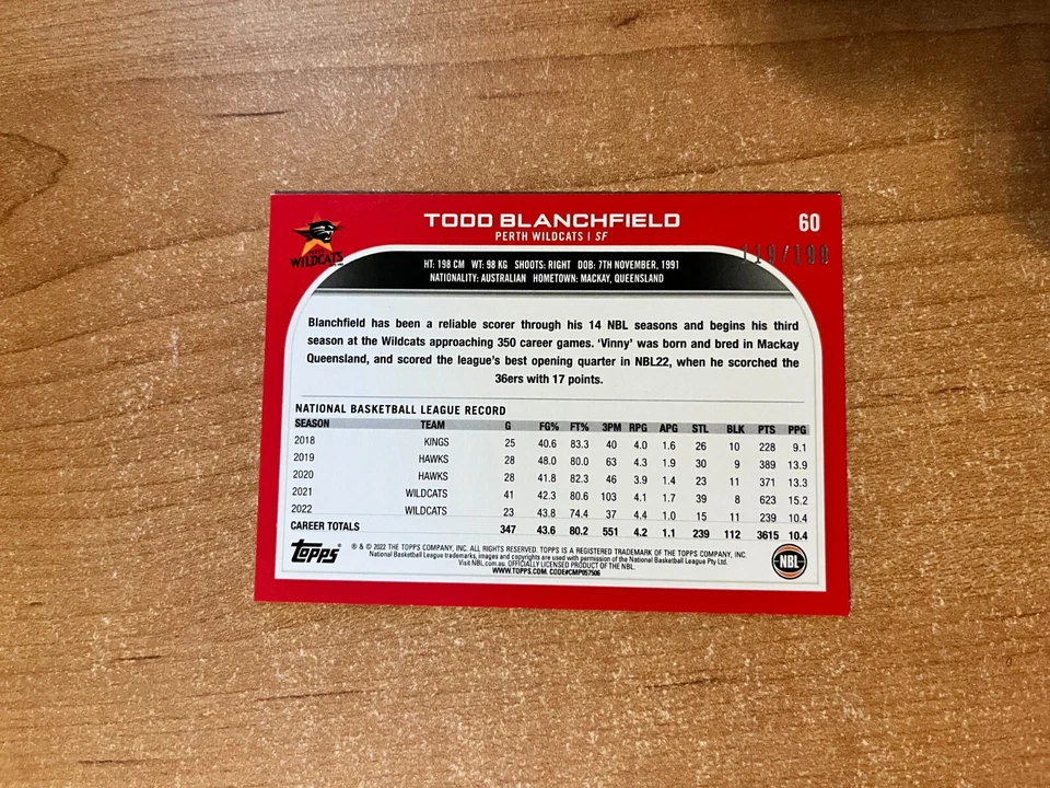 2022-23 Topps National Basketball League NBL - Todd Blanchfield - #60 Aqua /199 - Image 2 of 2