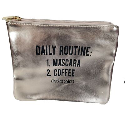 Makeup Cosmetic Purse Small Zip Bag Pink Metallic Daily Routine Mascara Coffee