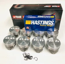 Flat Top 2VR coated skirt Pistons & Moly Top Rings 1962-69 SB 327 Chevy +.030