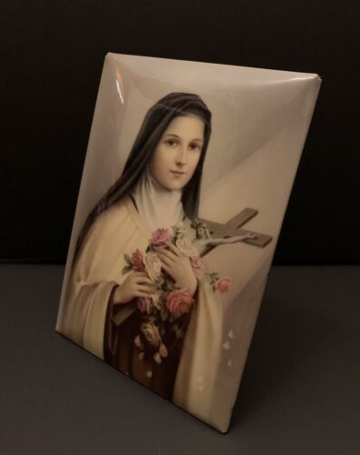 Vintage Antique Holy Picture St Therese Of Lisieux Religious Tin & Vinyl 1940s - Picture 1 of 6